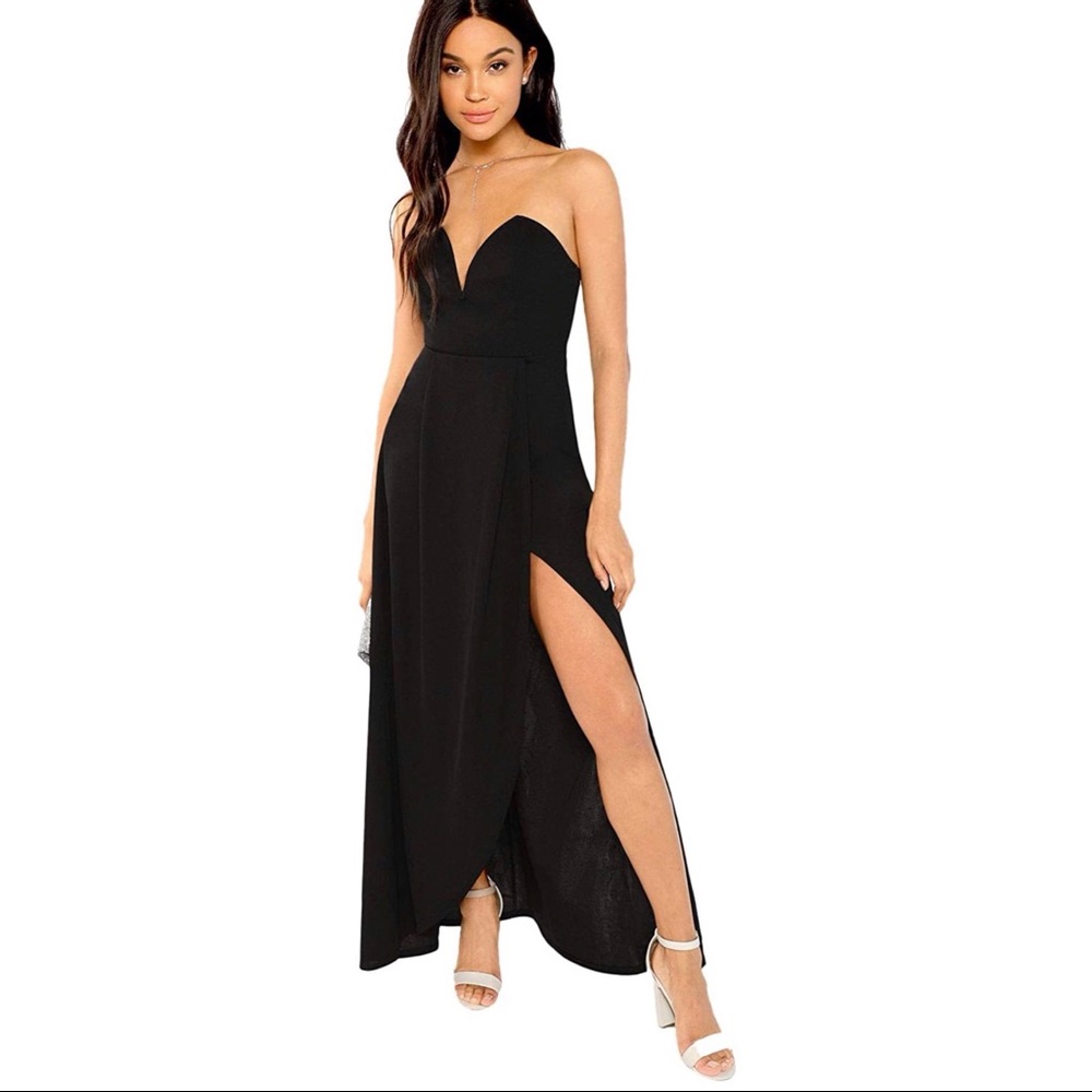Black Sweetheart Neckline Dress with Slit